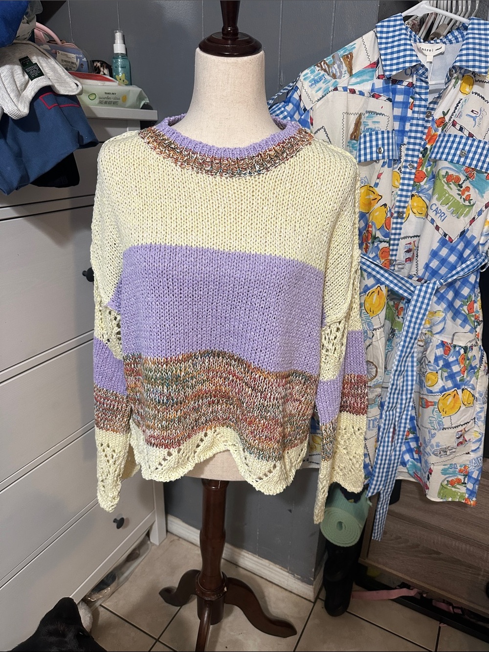 Pastel Stripe Knit Sweater - Lavender & Cream